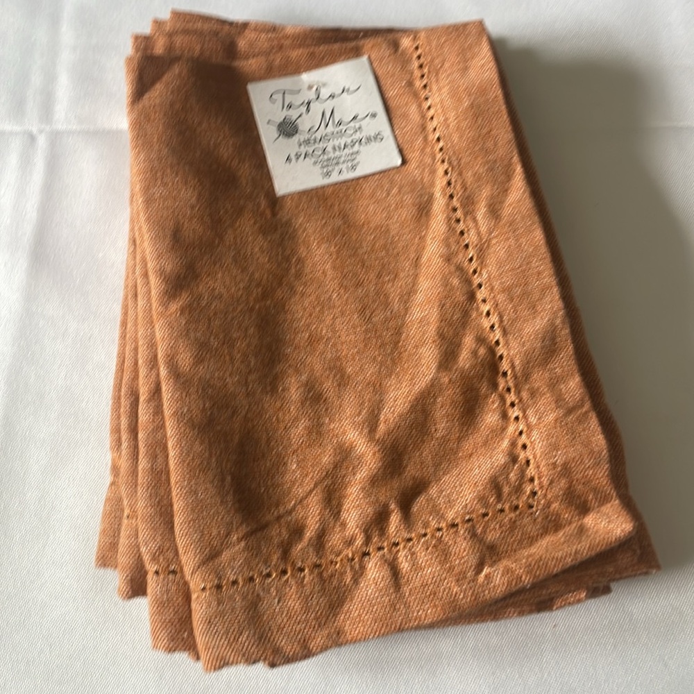 4 Taylor Mae Brittany Hemstitch Burnt Orange Napkins